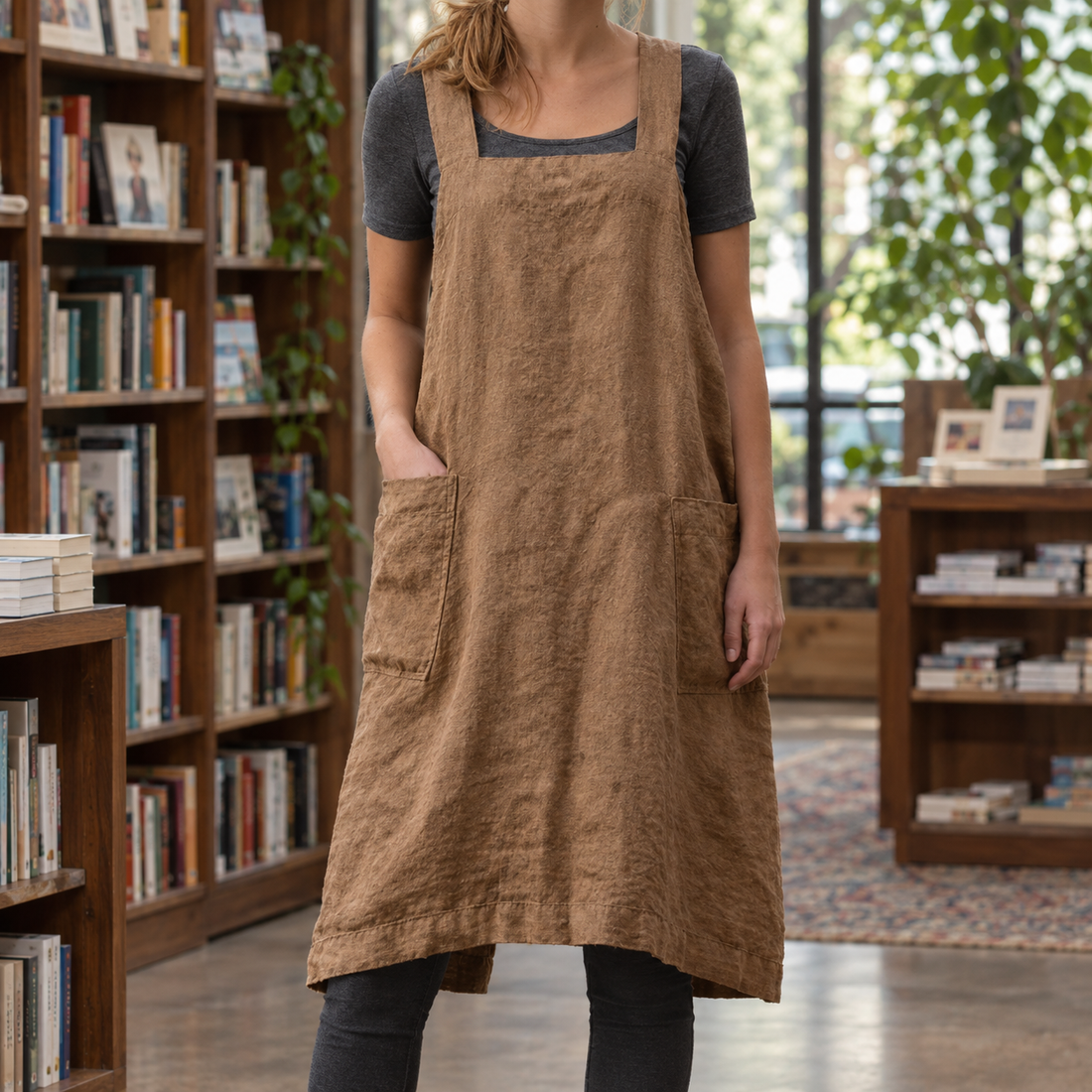 Yara-Pearl Pinafore Dress - Khaki
