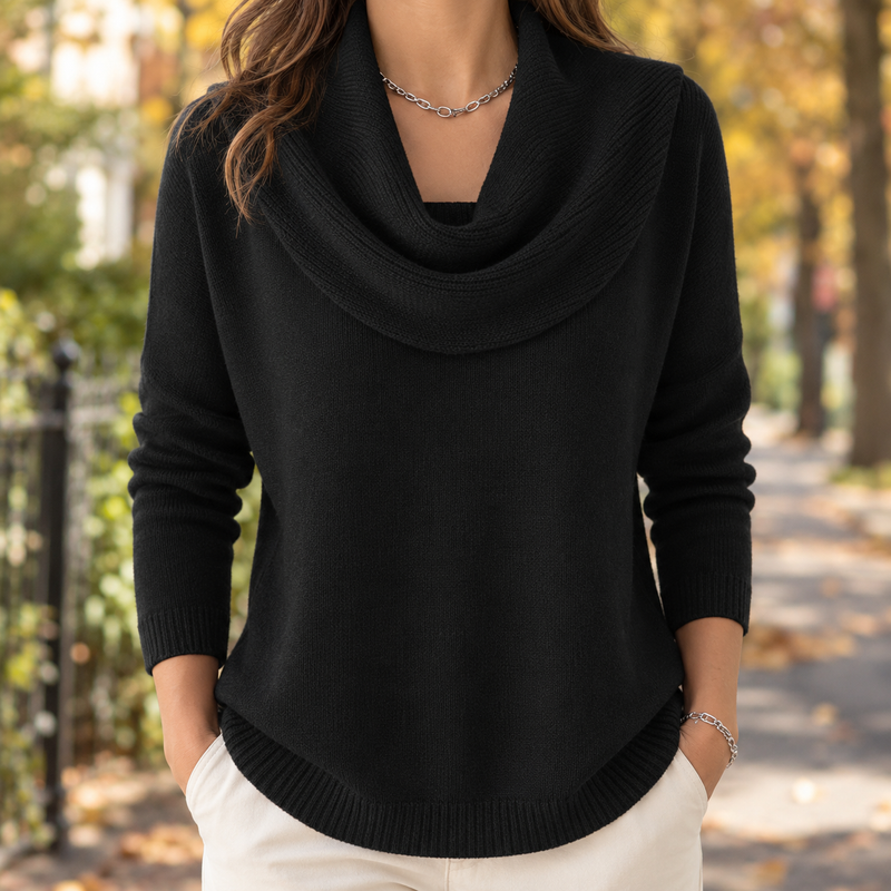 Eva-Claire Cowl Neck Sweater - Black