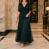 Serena-Pearl Draped Maxi Dress - Dark Green