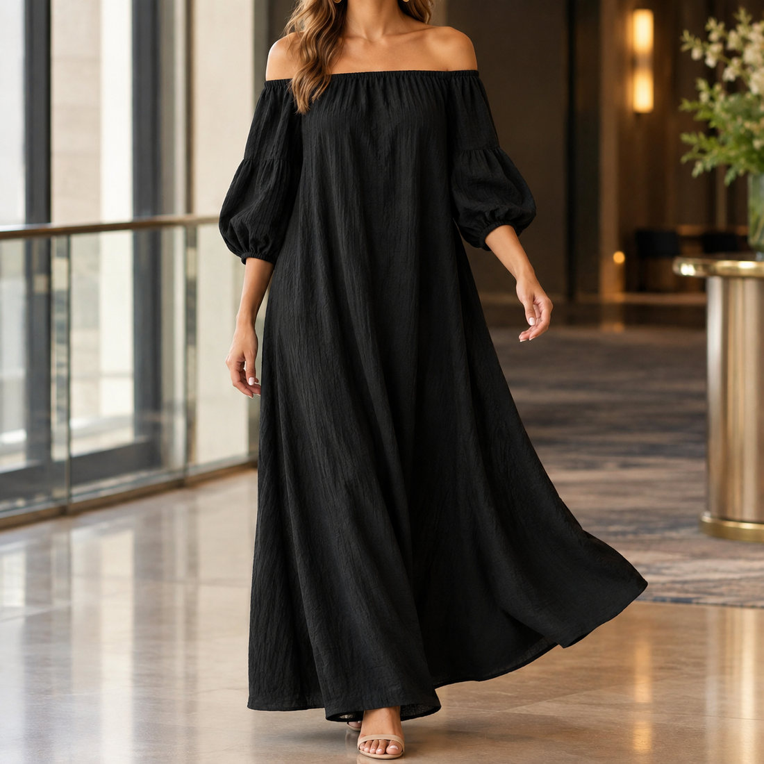 Beatrix-Rose Off Shoulder Dress - Black