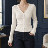 Elodie-Sage V-Neck Cardigan - White