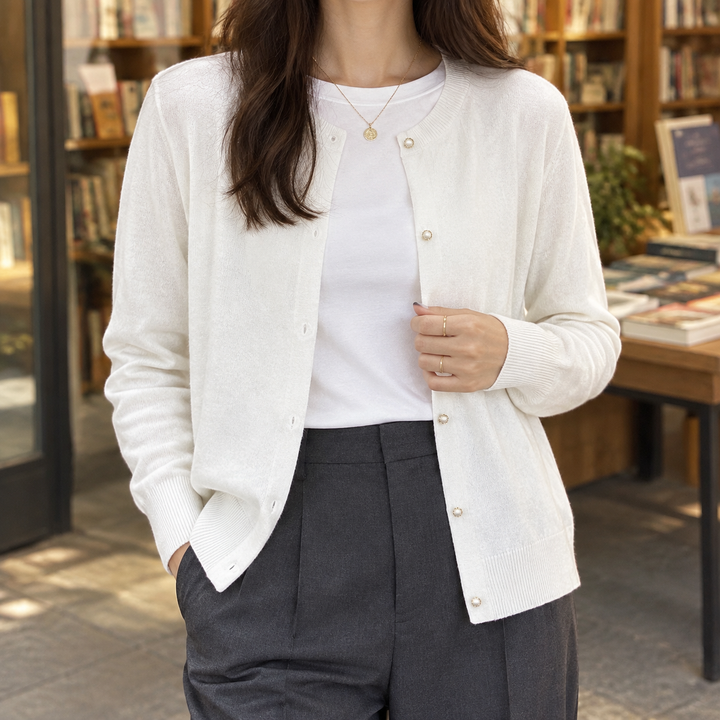 Brigitta-Sage Pearl Cardigan