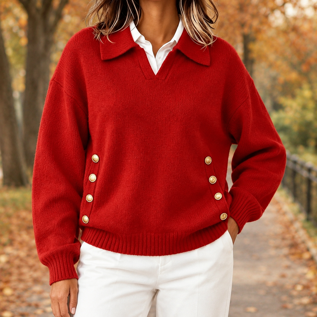 Leila-Louise Collared Sweater - Red