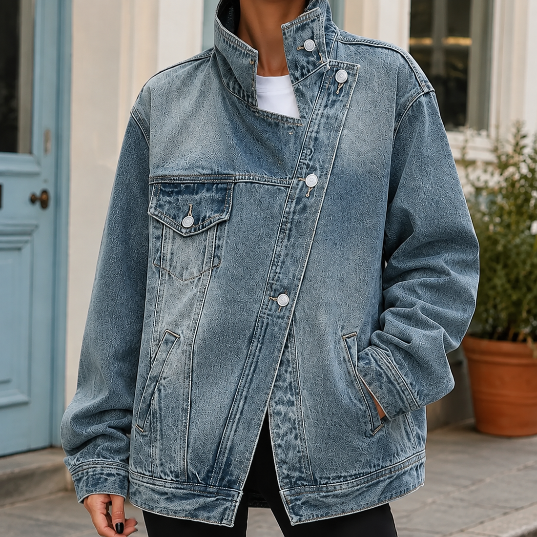 Francesca Asymmetric Jacket - Washed Blue