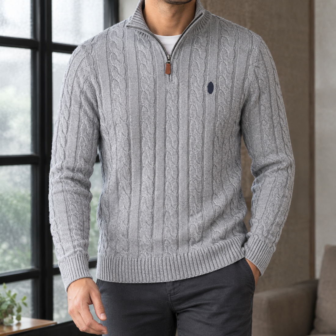 Freddie Cable Knit Sweater - Gray