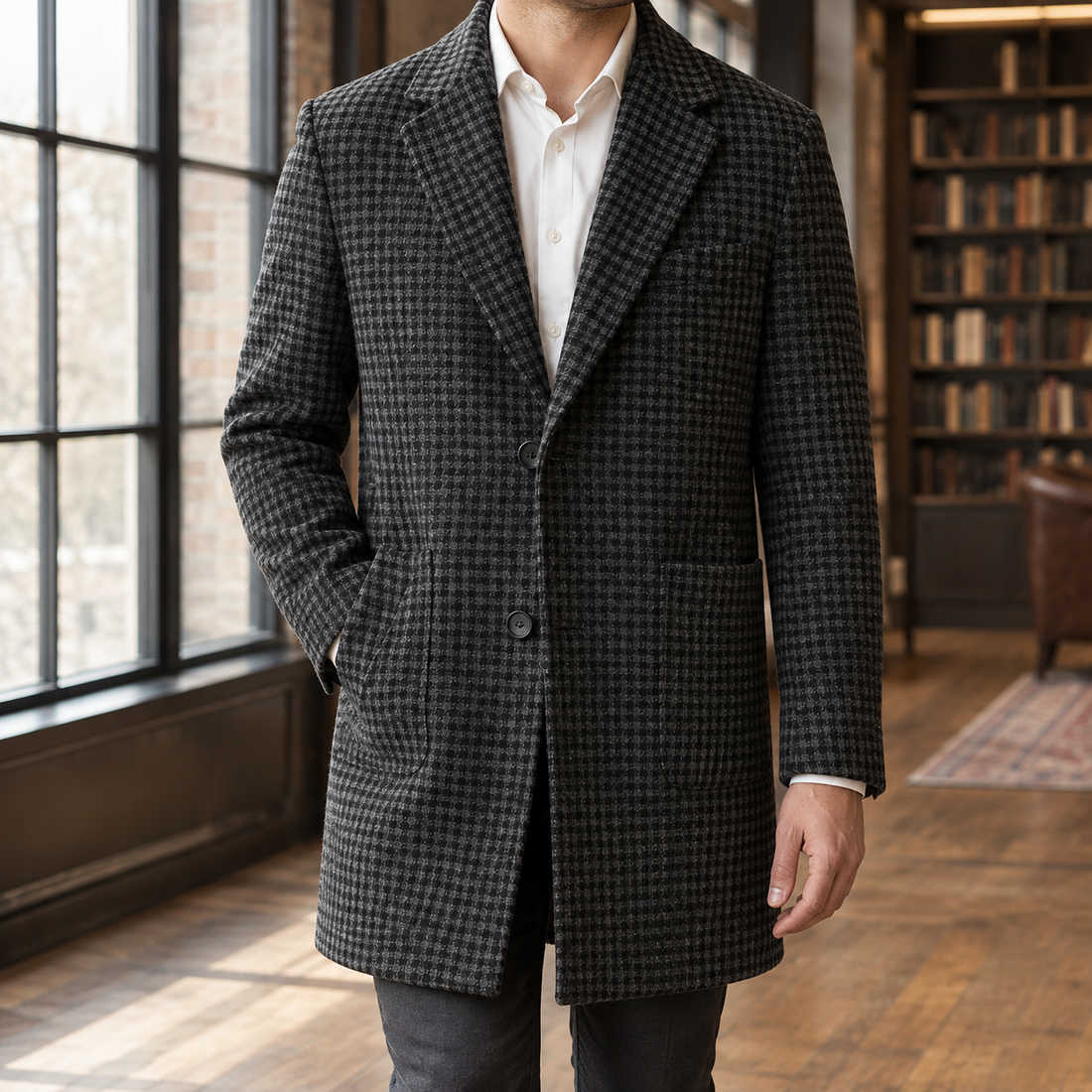 Dario Wool Coat - Black and Gray Check