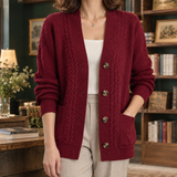 Susannah Cable Knit Cardigan - Red