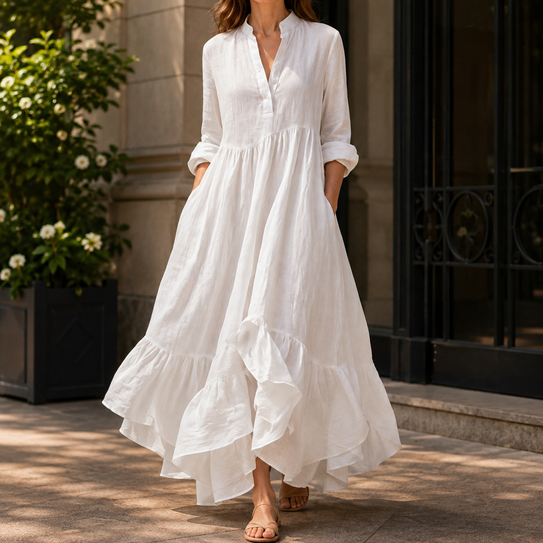 Anais Ruffle Maxi Dress - White