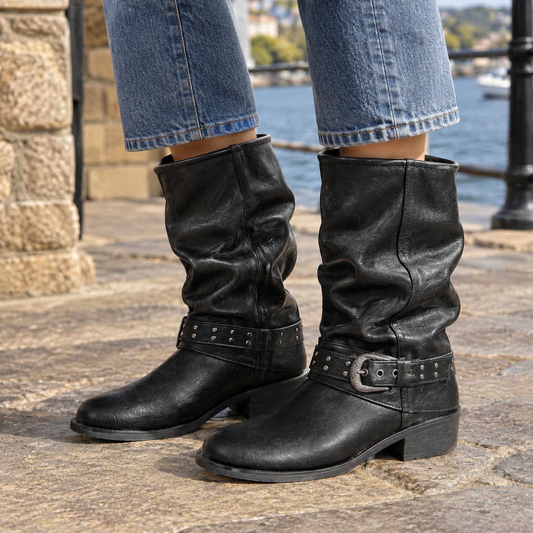 Foligno-Firenze Buckle Boots - Black