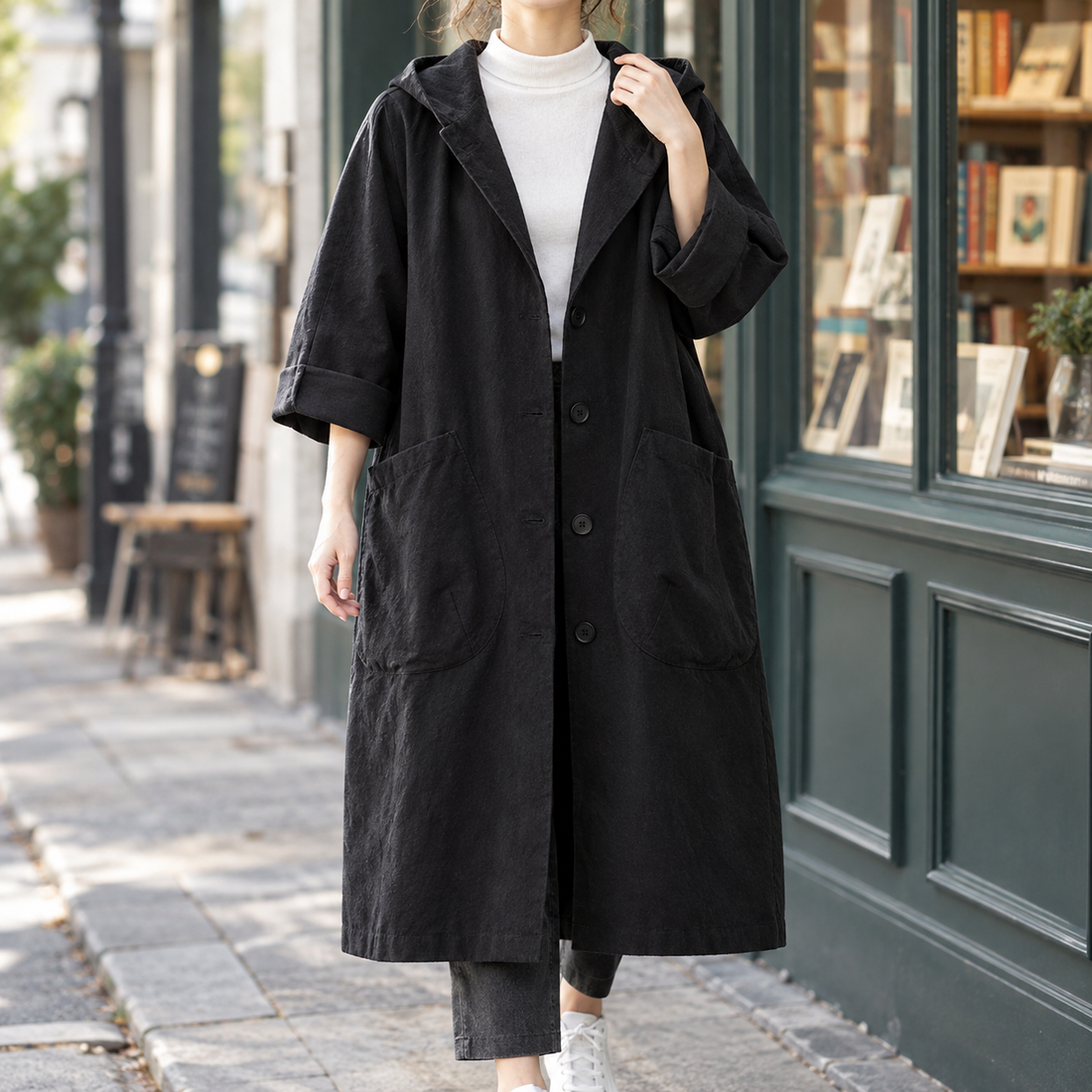 Fenella-Mae Hooded Coat - Black