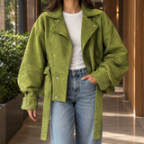 Desiree-Marie Belted Moto Jacket - Yellow Green