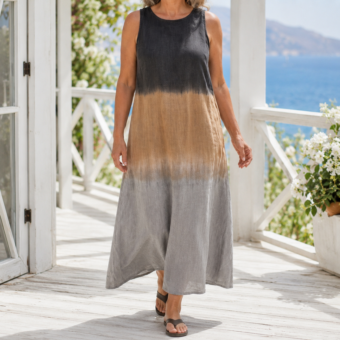 Katia Ombre Midi Dress - Black Tan And Gray Ombre