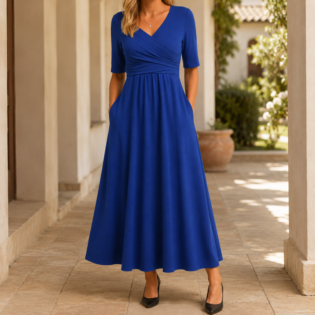 Penelope-Louise Crossover Dress - Navy Blue