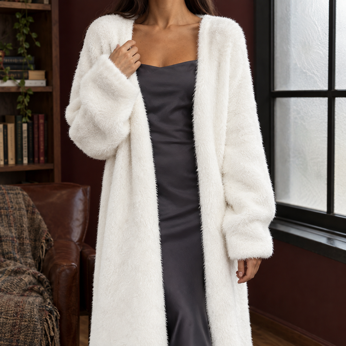Arabelle-Pearl Plush Cardigan - White