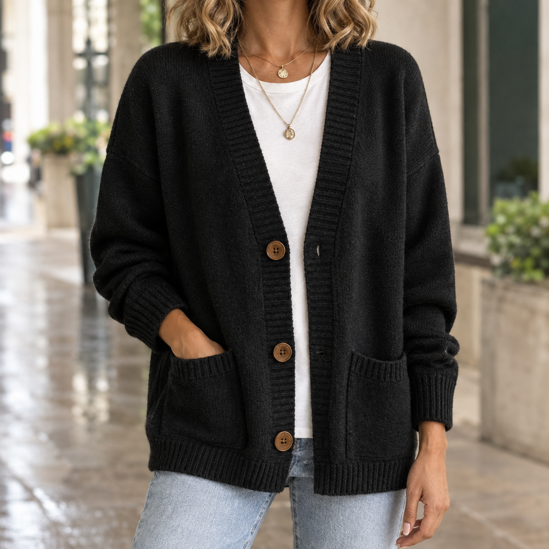Cassidy V-Neck Cardigan - Black