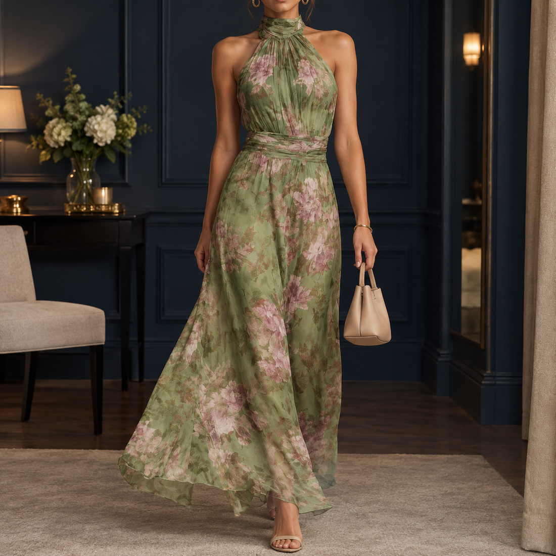 Giselle-Louise Halter Maxi Dress - Green