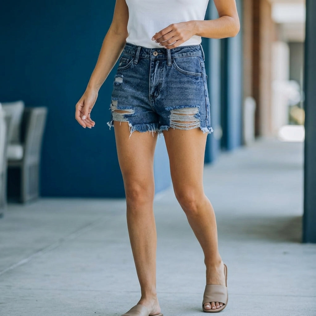 Celeste Distressed Shorts - Dark Blue