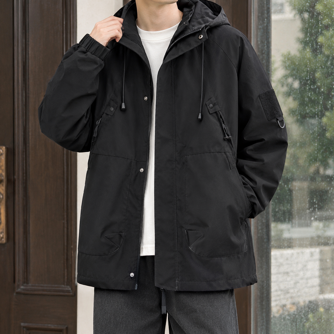 Harlan Hooded Utility Jacket - Black