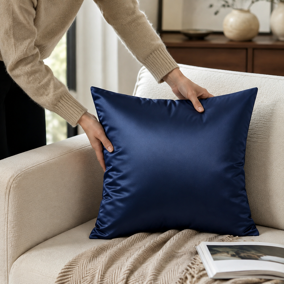 Rosewood Satin Cushion Covers - Styled Room Scene