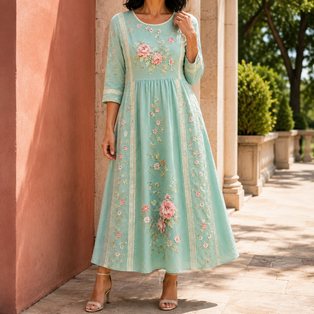 Clara-Grace Floral Maxi Dress - Mint Green