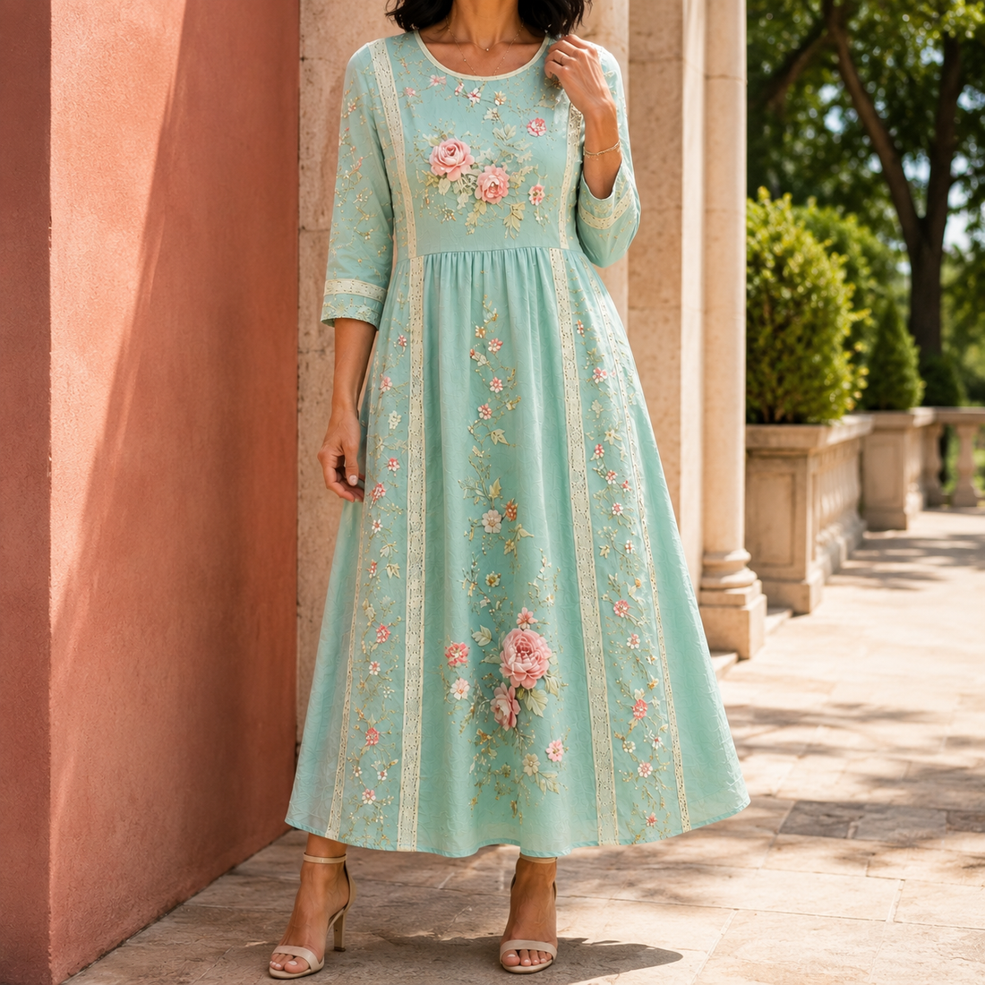 Clara-Grace Floral Maxi Dress - Mint Green