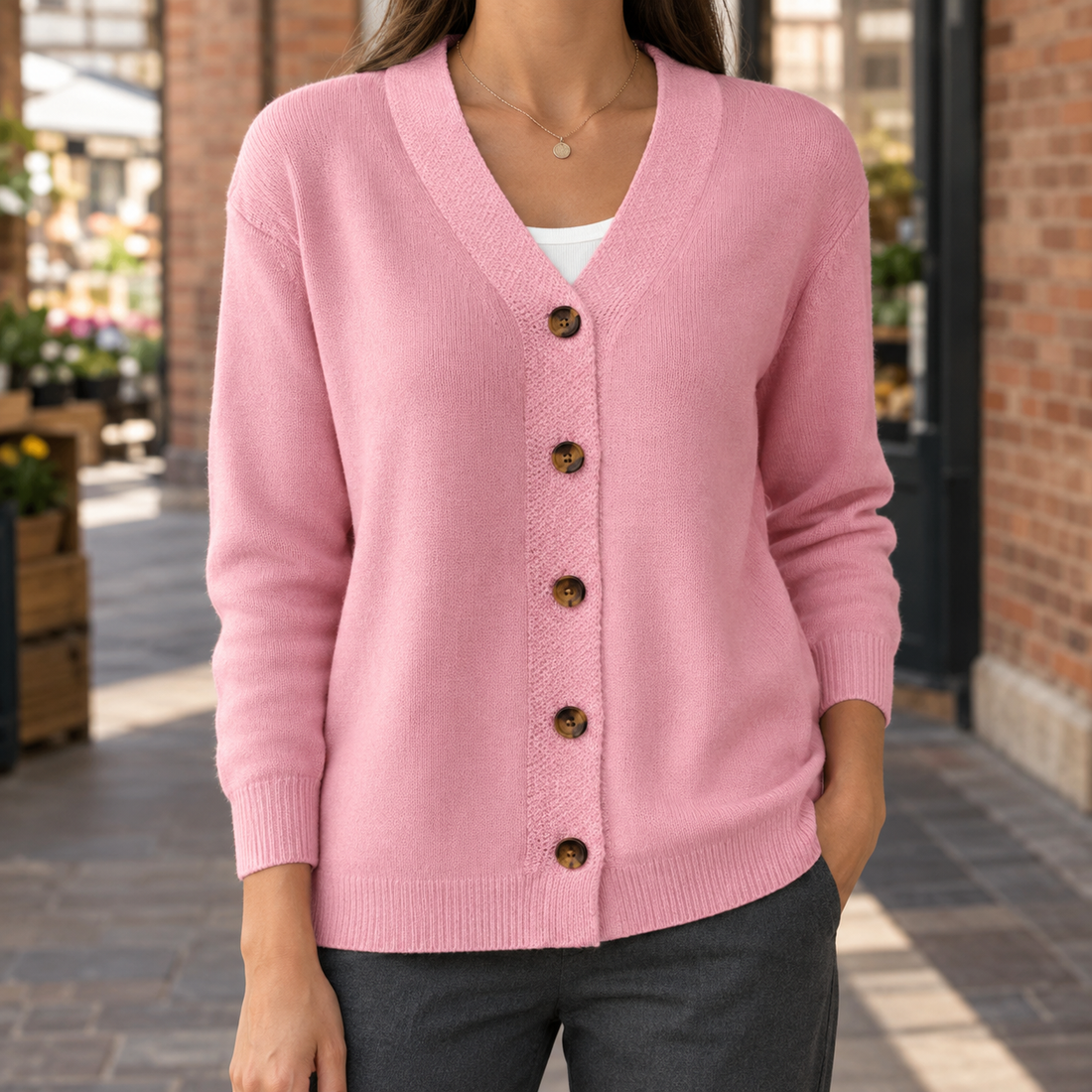 Eva-Jade V-Neck Cardigan - Pink