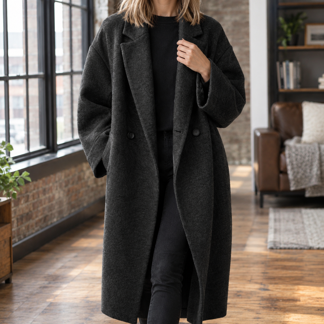 Serena-Faye Wool Blend Coat - Black