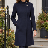 Ambrosine-Lane Tailored Coat - Navy Blue Silk Scarf