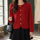 Jade-Marie Bow Button Cardigan - Red