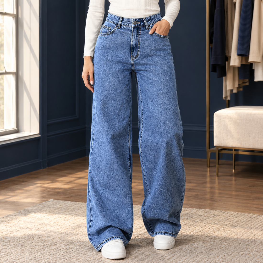 Eugenie Wide Leg Jeans - Medium Blue