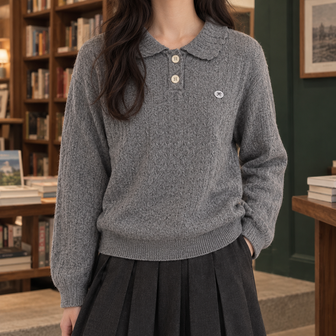 Scarlett Polo Sweater - Gray