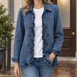 Vivienne-Sage Ruffle Denim Jacket - Blue Denim