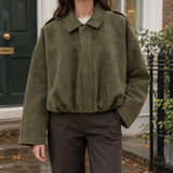 Grace-Marie Suede Bomber Jacket - Olive Green