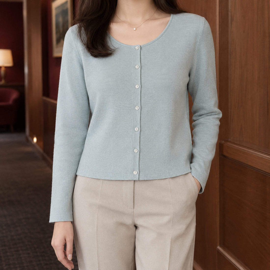 Modesty-Belle Scoop Neck Cardigan - Fluorite Blue