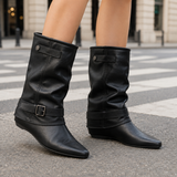 Caselli-Lucca Buckled Wedge Boots - Black Skin