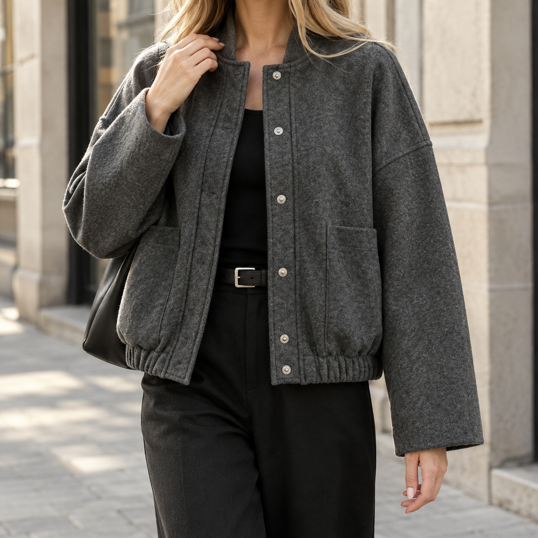 Chantal-Marie Relaxed Bomber Jacket - Gray