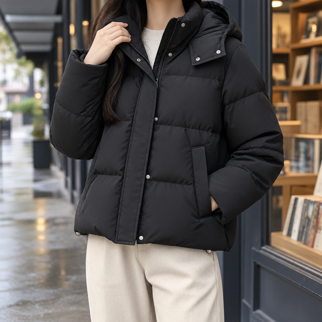 Eliza Hooded Puffer Jacket - Classic Black