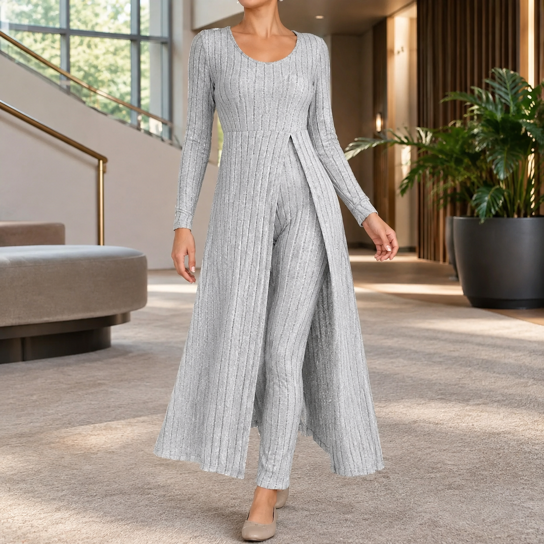 Salome-Marie Ribbed Set - Gray