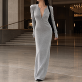 Raven-Belle Ribbed Maxi Dress - Gray