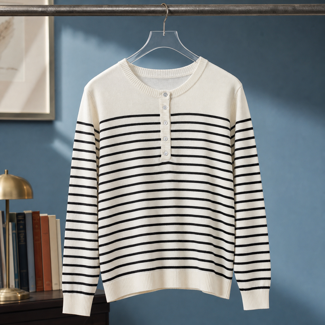 Dorian Cashmere Sweater - Striped White