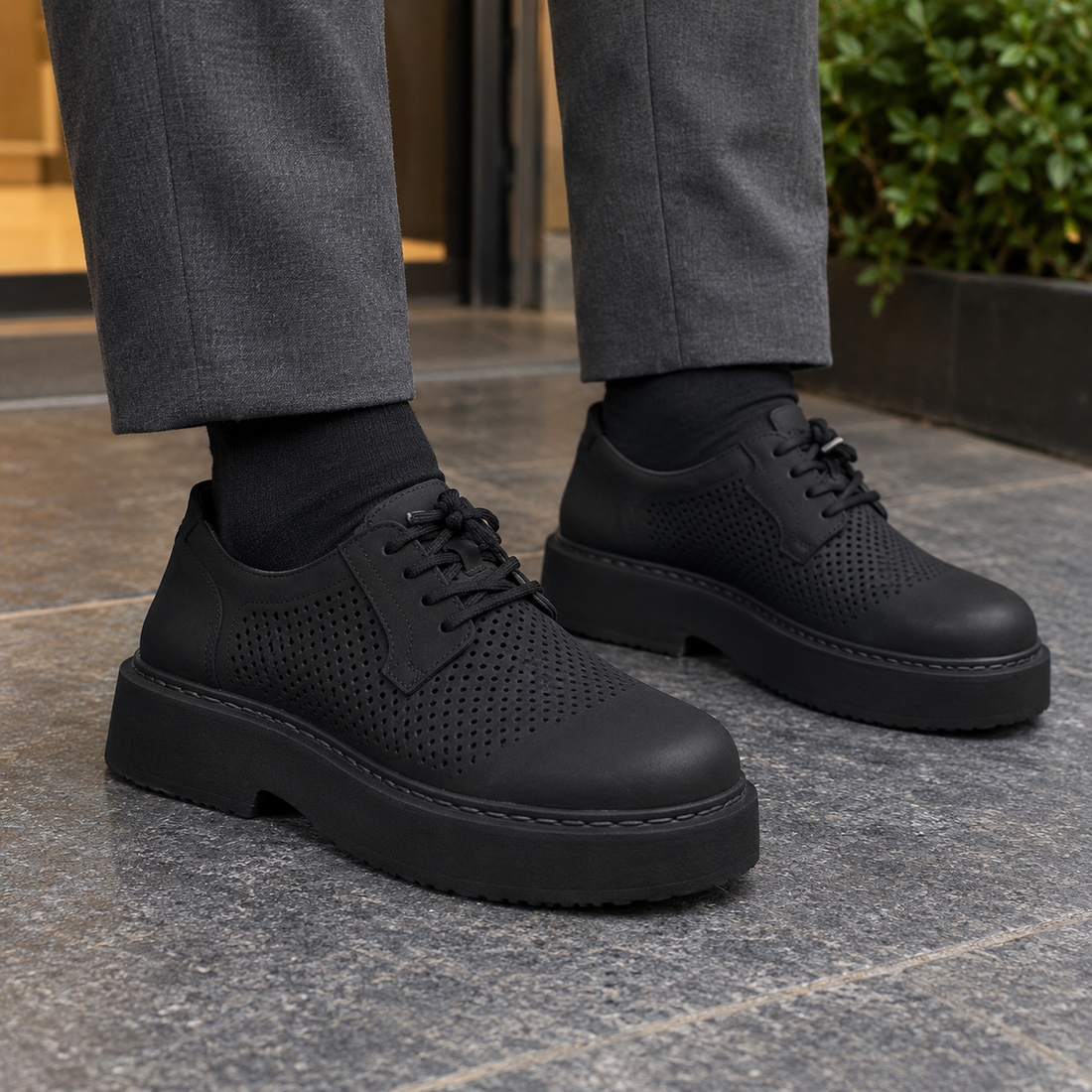 Prato Platform Derby Shoes - Black (Breathable)