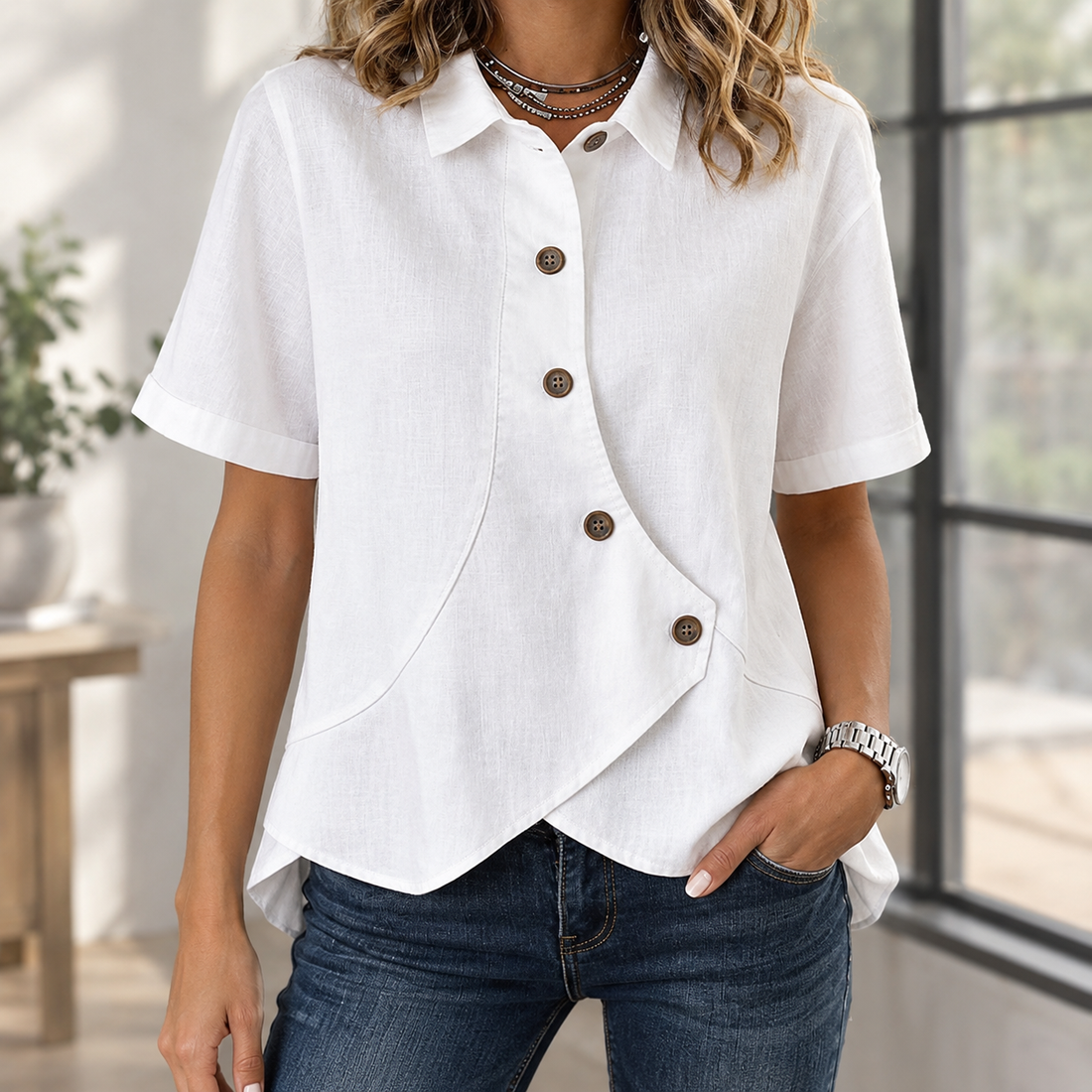 Pomeline-Louise Asymmetric Shirt - White