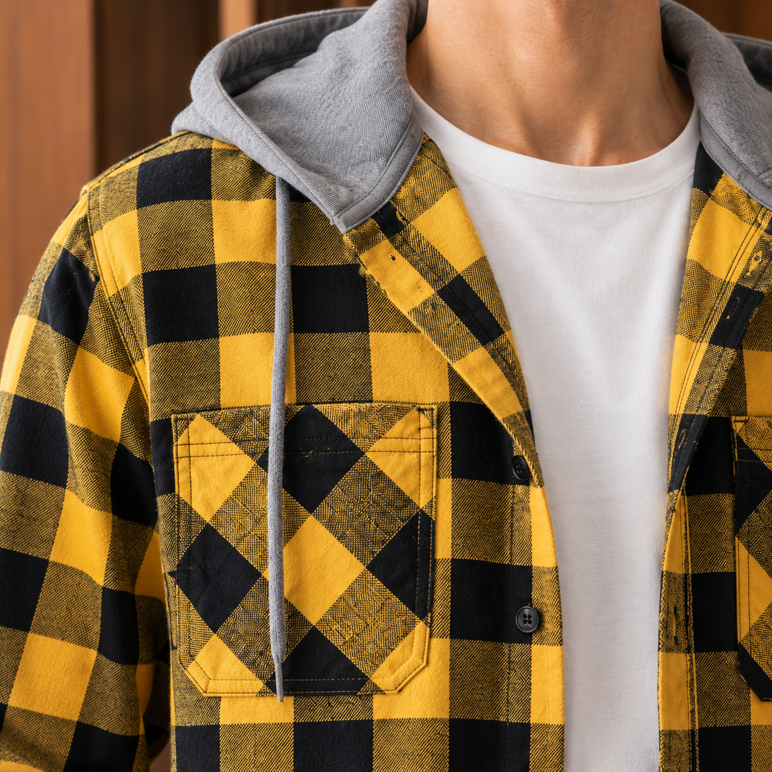 Gilles Plaid Hooded Overshirt - Lead Product Detail