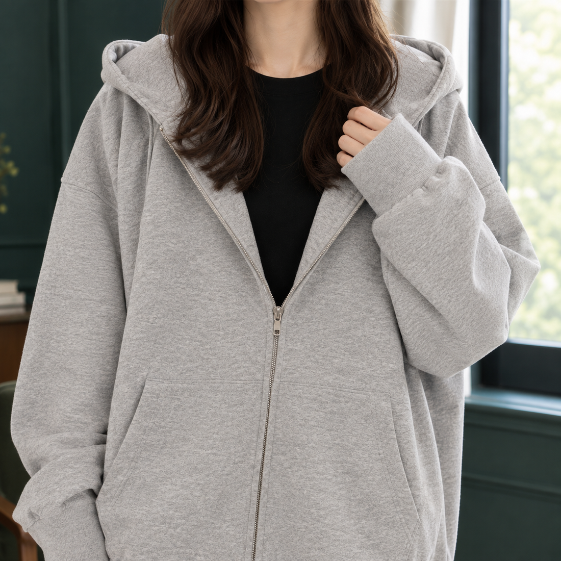 Lavinia-Mae Oversized Zip Hoodie - Lead Product Detail