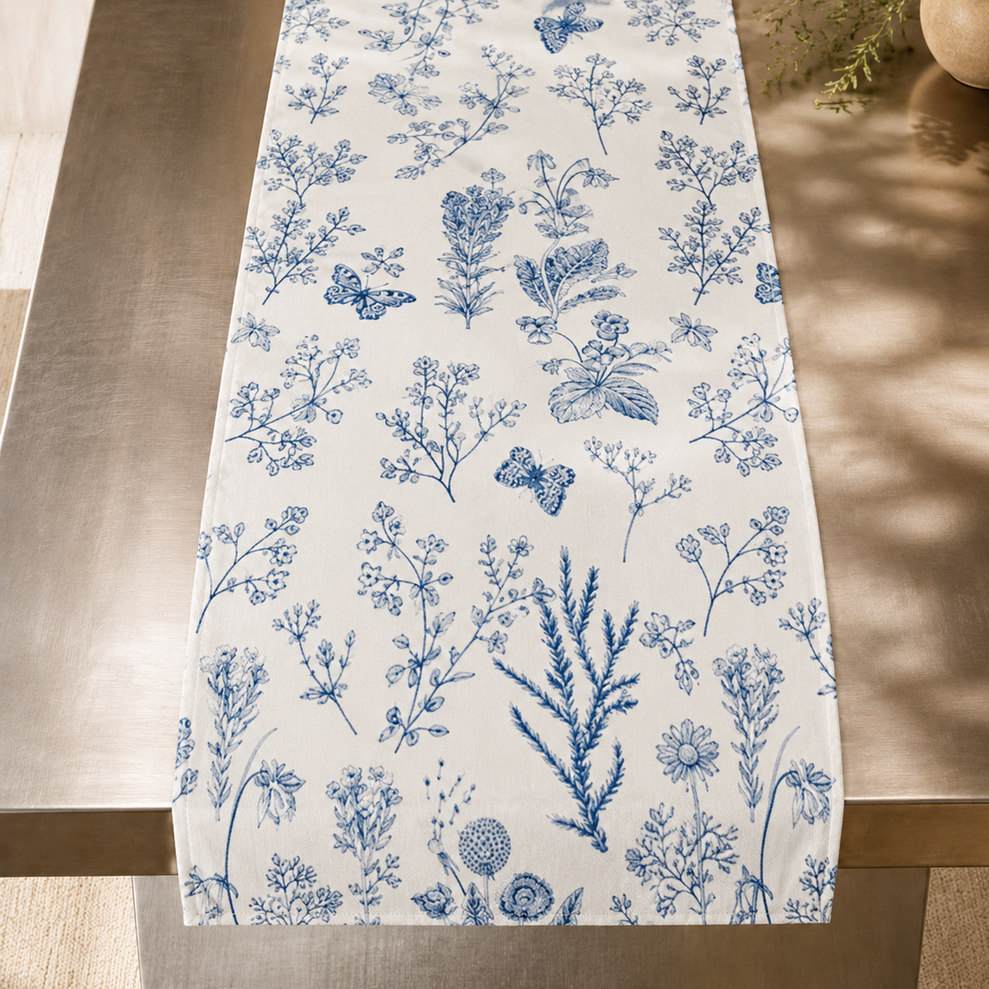 Taormina Botanical Table Runner - Blue Botanical Floral