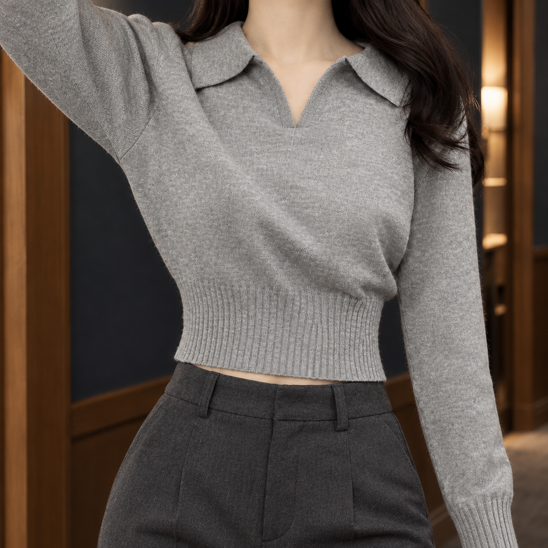 Tiphaine-Eve Polo Knit Top - Lead Product Detail