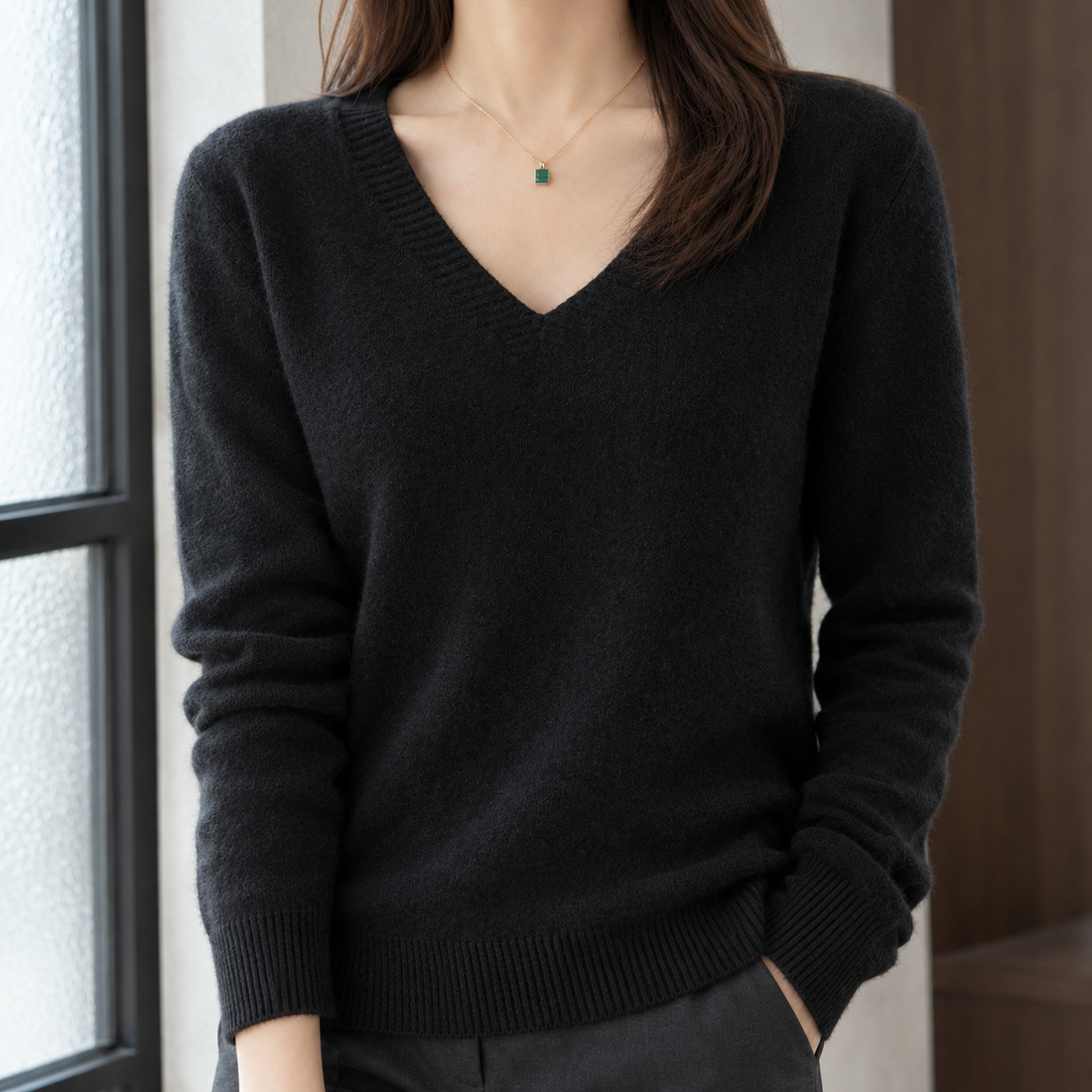 Natalie V-Neck Sweater - Lead Product Detail