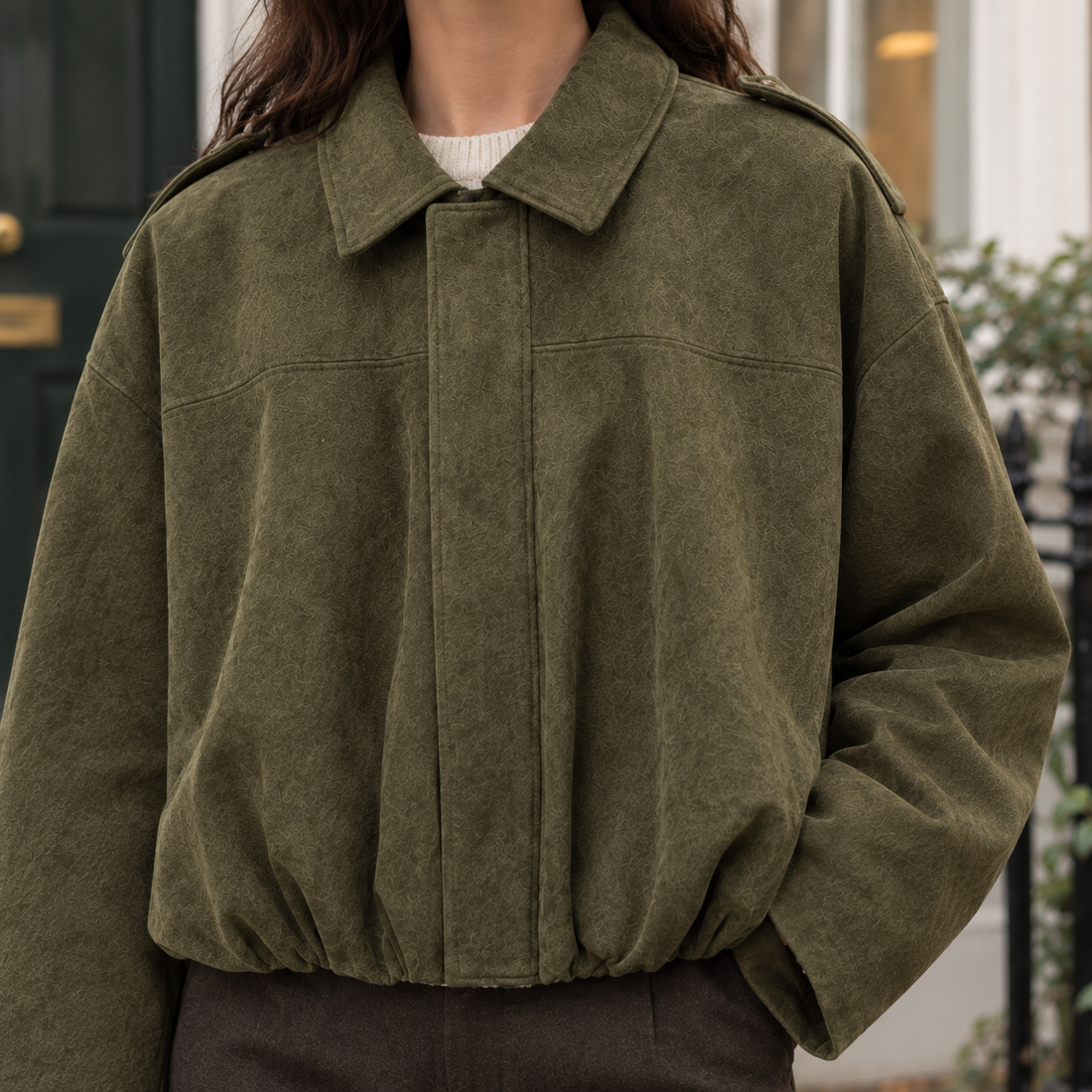 Grace-Marie Suede Bomber Jacket - Lead Product Detail