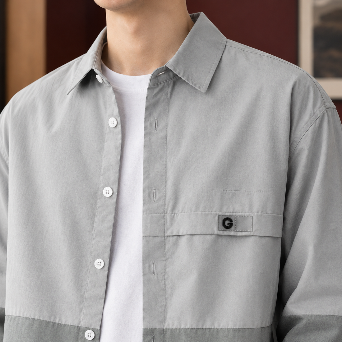Laurence Color Block Overshirt - Lead Product Detail