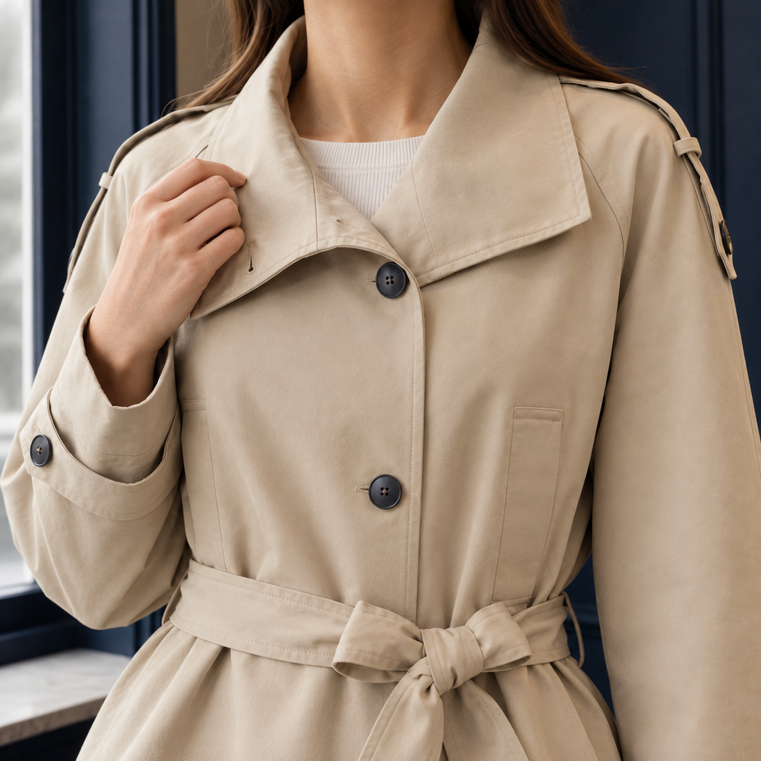 Genevieve-Marie Belted Trench Jacket - Lead Product Detail